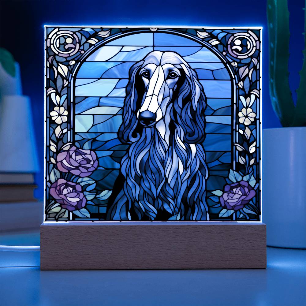 Grey Afghan Hound Dog Acrylic  Square Plaque, Pet Memorial