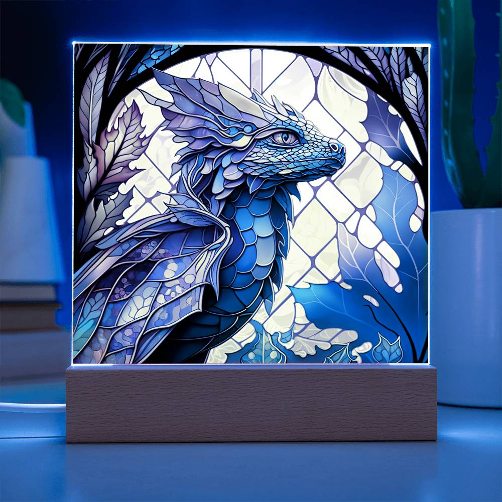 Dragon Faux Stained Glass Square Acrylic Plaque