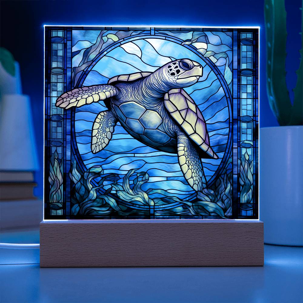 Sea Turtle Sublimation Stained Glass Square Acrylic Plaque