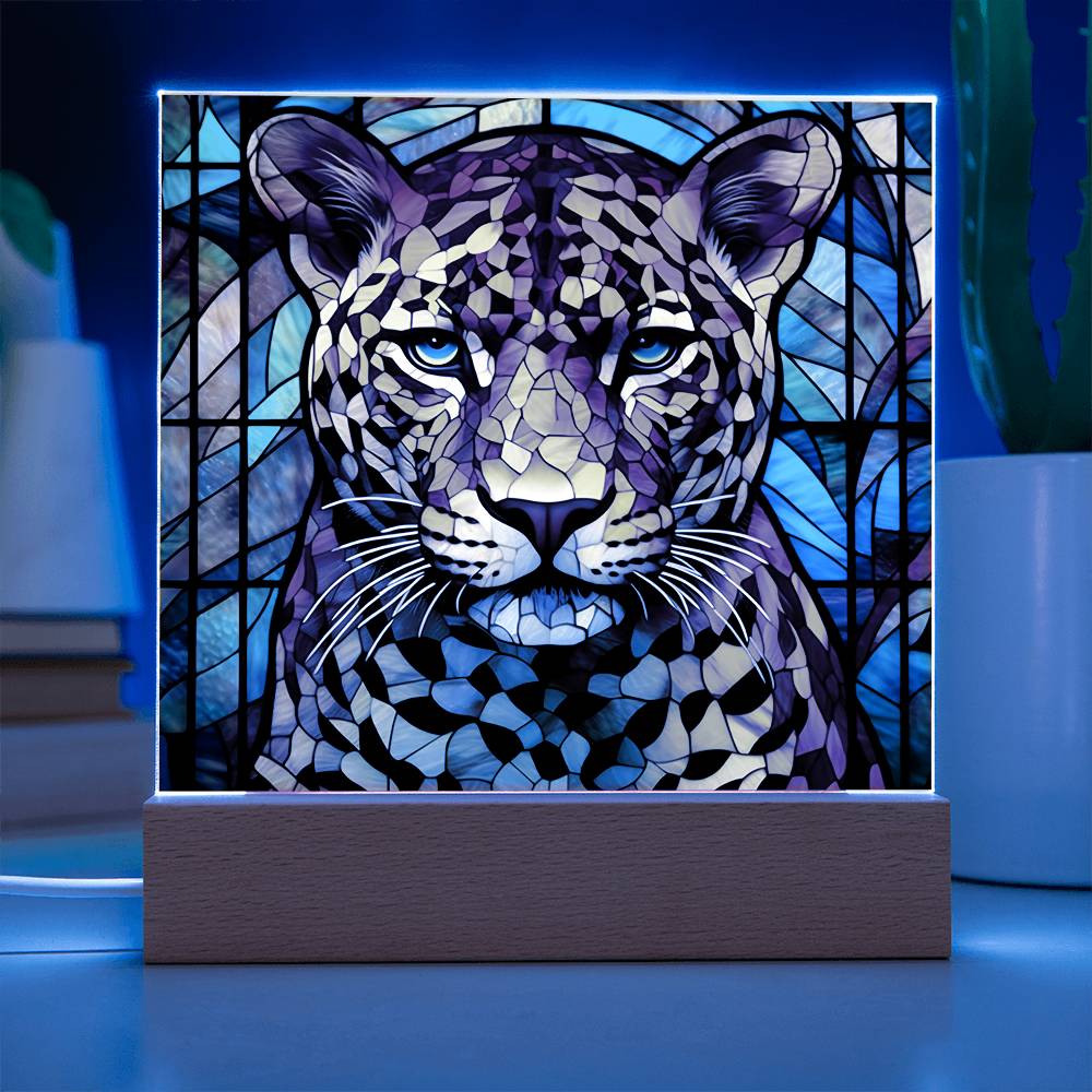 Leopard Faux Stained Glass Square Acrylic Plaque