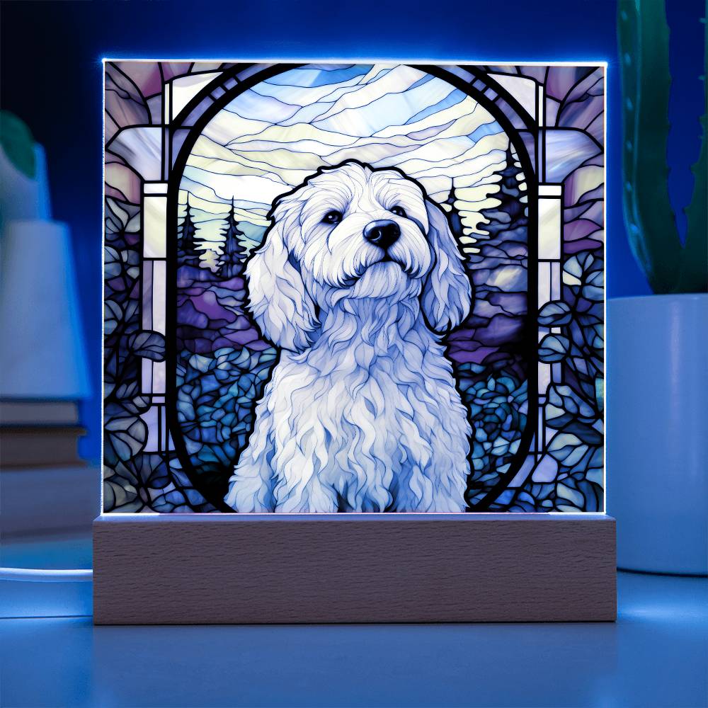 White Labradoodle Dog Acrylic  Square Plaque, Pet Memorial