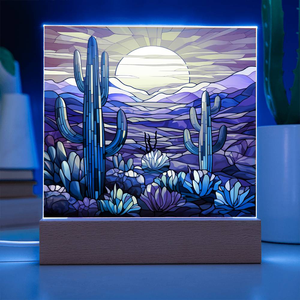 Desert Faux Stained Glass Square Acrylic Plaque