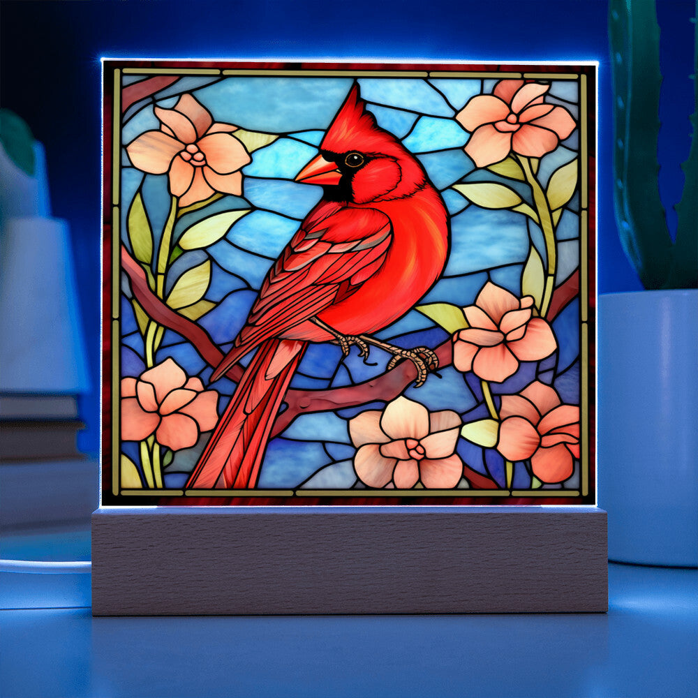 Red Cardinal Stained Glass Sublimation Square Acrylic Plaque