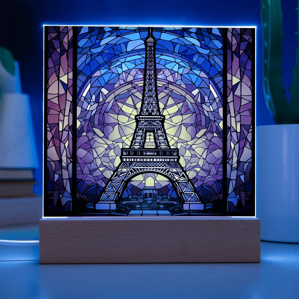 Eiffel Tower Faux Stained Glass Square Acrylic Plaque