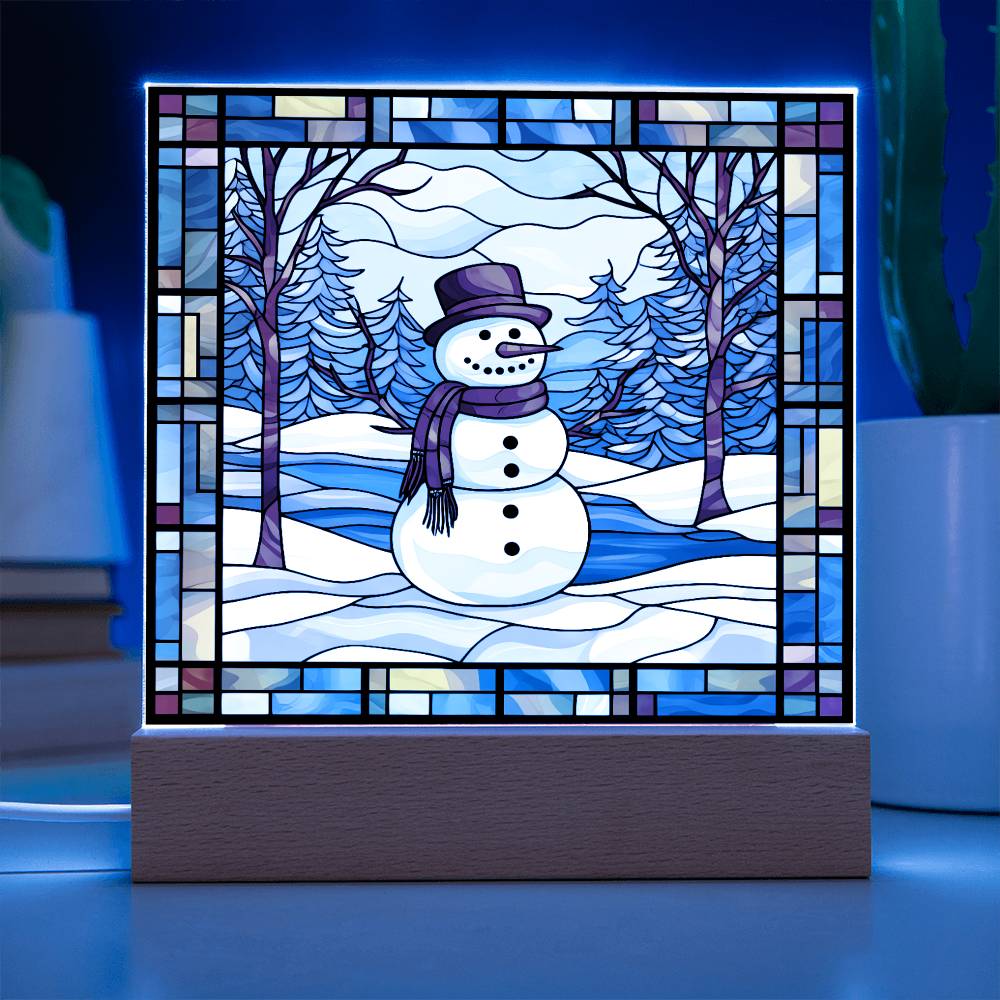 square-stained-glass-snowman (7) Sublimation Stained Glass Square Acrylic Plaque