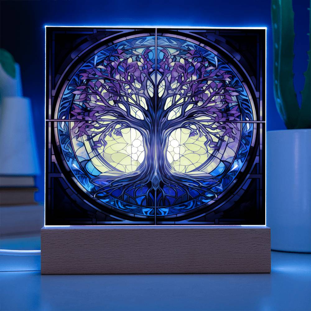 Tree of Life Stained Glass Sublimation Square Acrylic Plaque