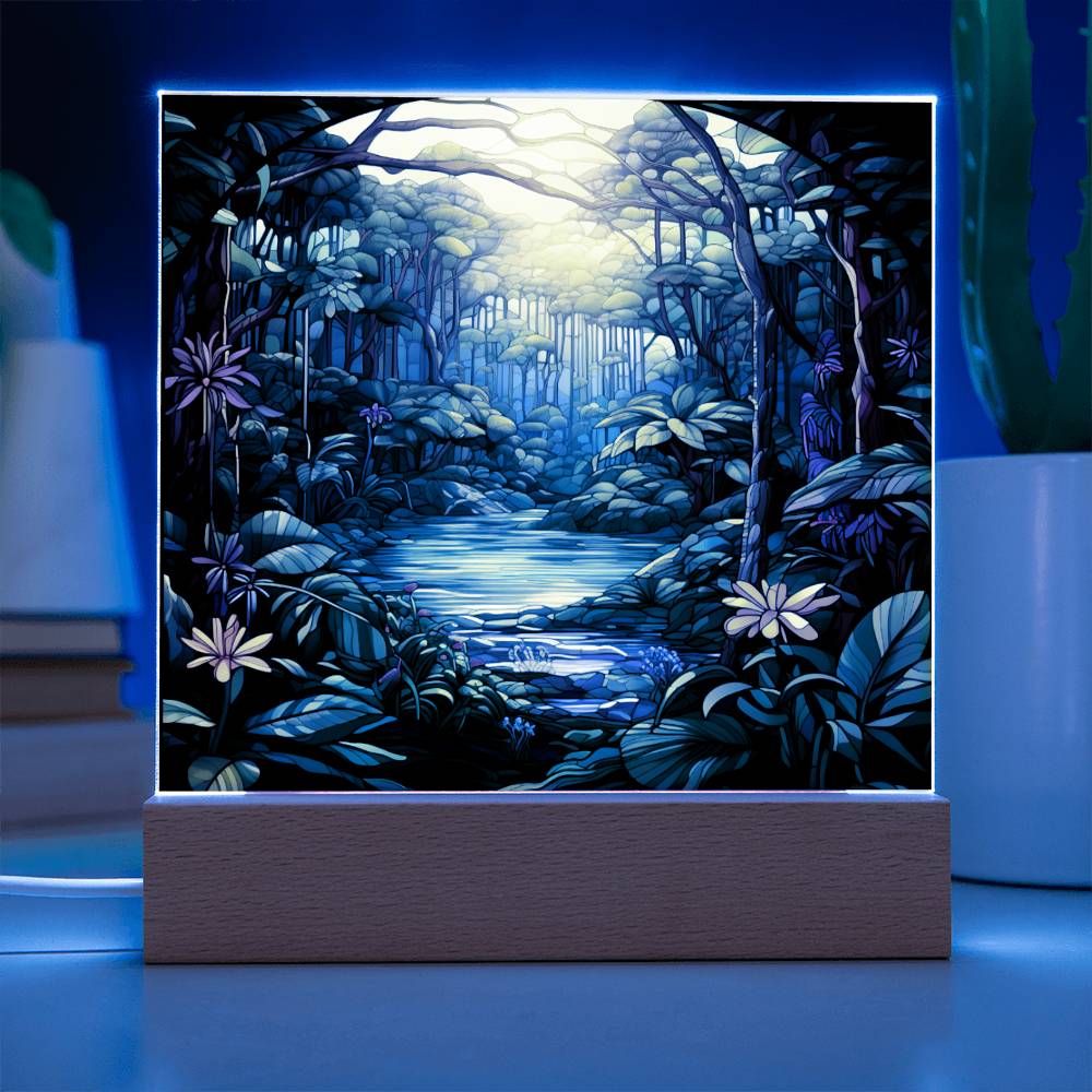 Tropical Rainforest Stained Glass Sublimation Square Acrylic Plaque