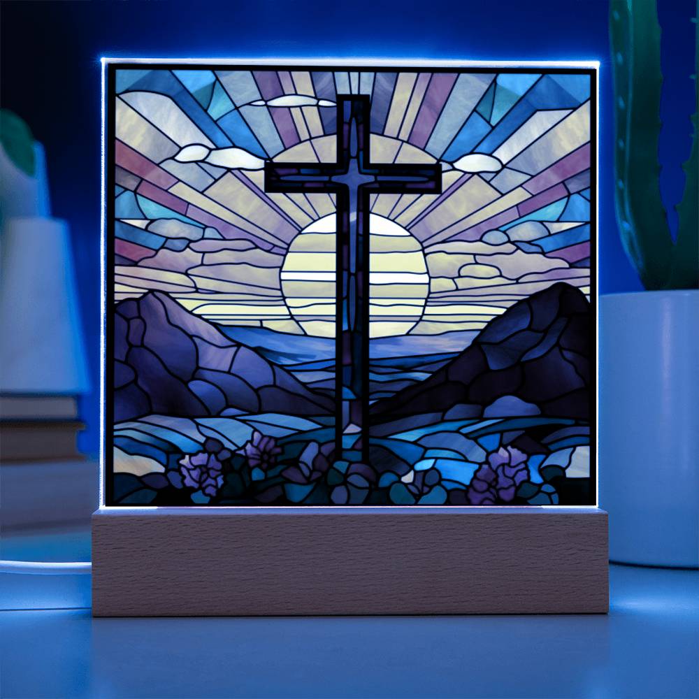 Stained Glass Cross Square Acrylic Plaque