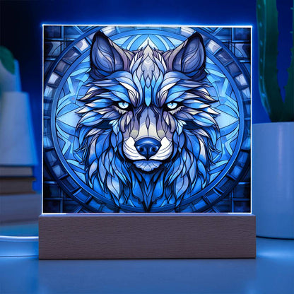 Wolf Sublimation Stained Glass Square Acrylic Plaque