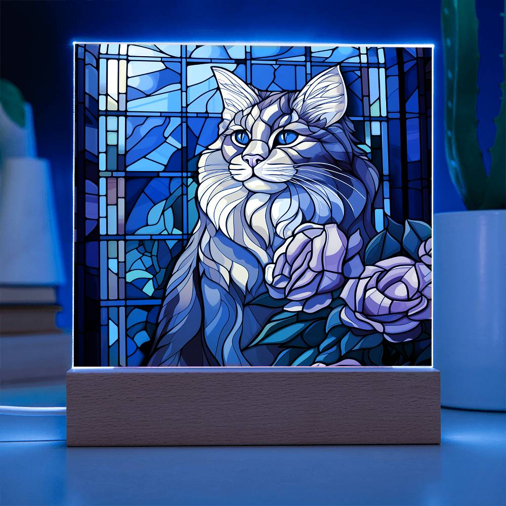 Cat Sublimation Stained Glass Square Acrylic Plaque