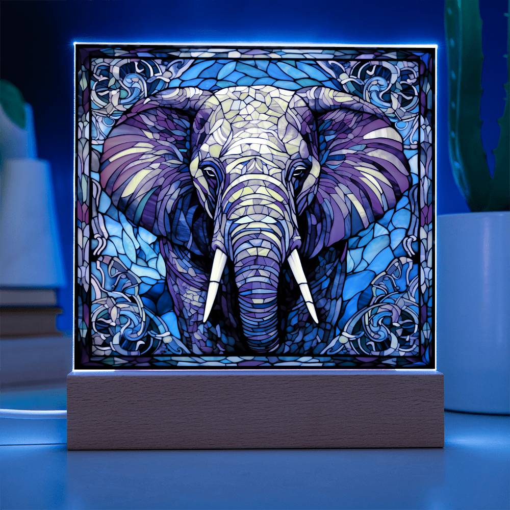 Elephant Sublimation Stained Glass Square Acrylic Plaque