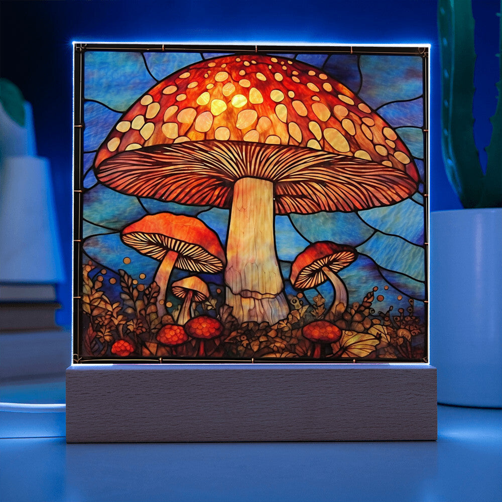 Mushroom Stained Glass Sublimation Square Acrylic Plaque