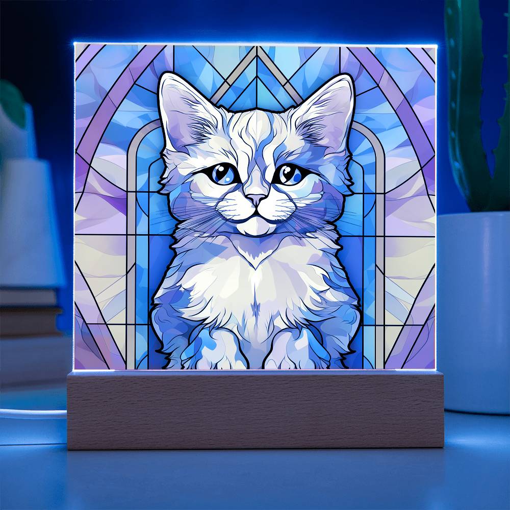 Kitty Cat Sublimation Stained Glass Square Acrylic Plaque