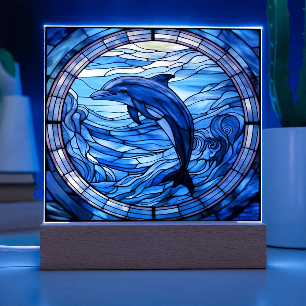 Dolphin Sublimation Stained Glass Square Acrylic Plaque