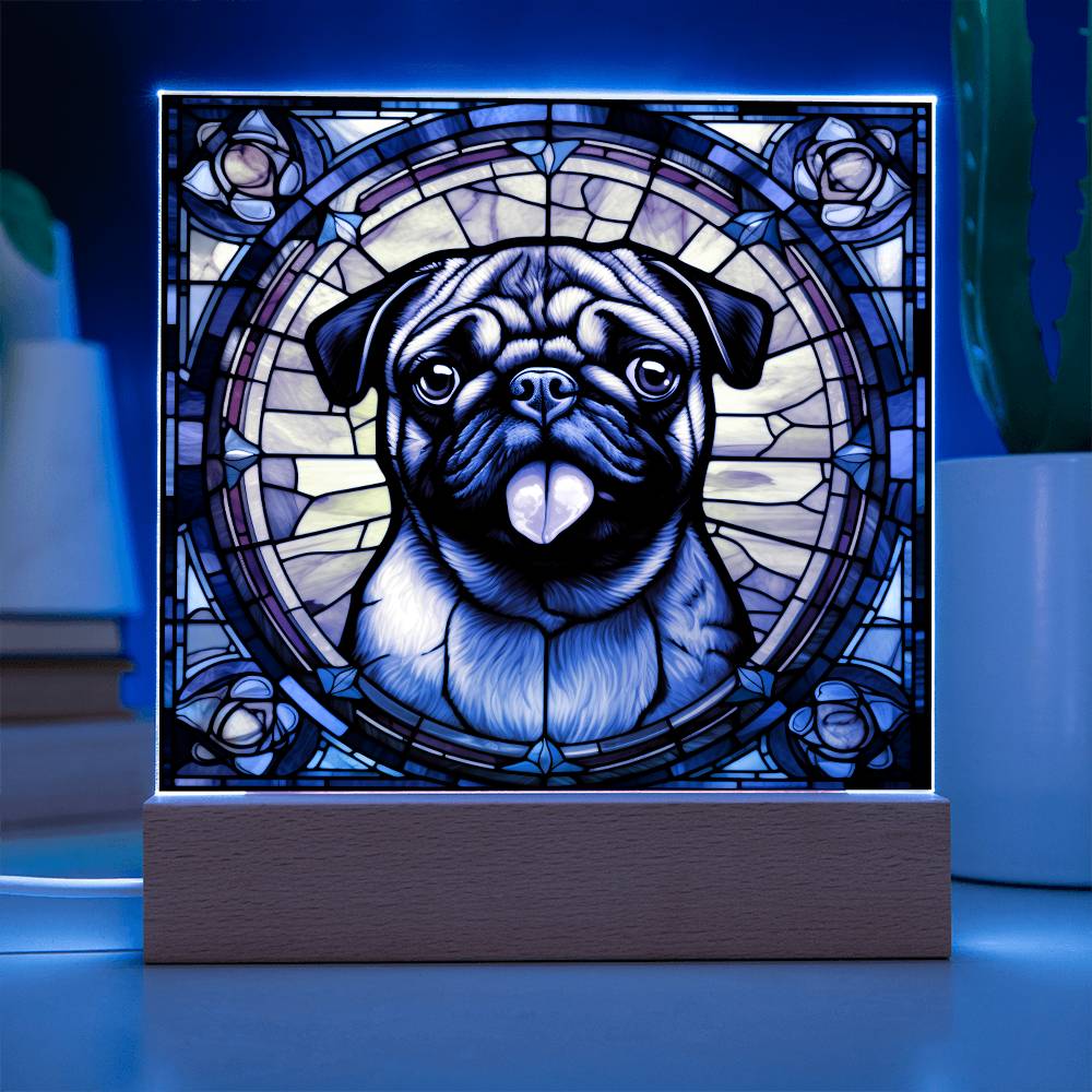 Pug2 Dog Acrylic  Square Plaque, Pet Memorial