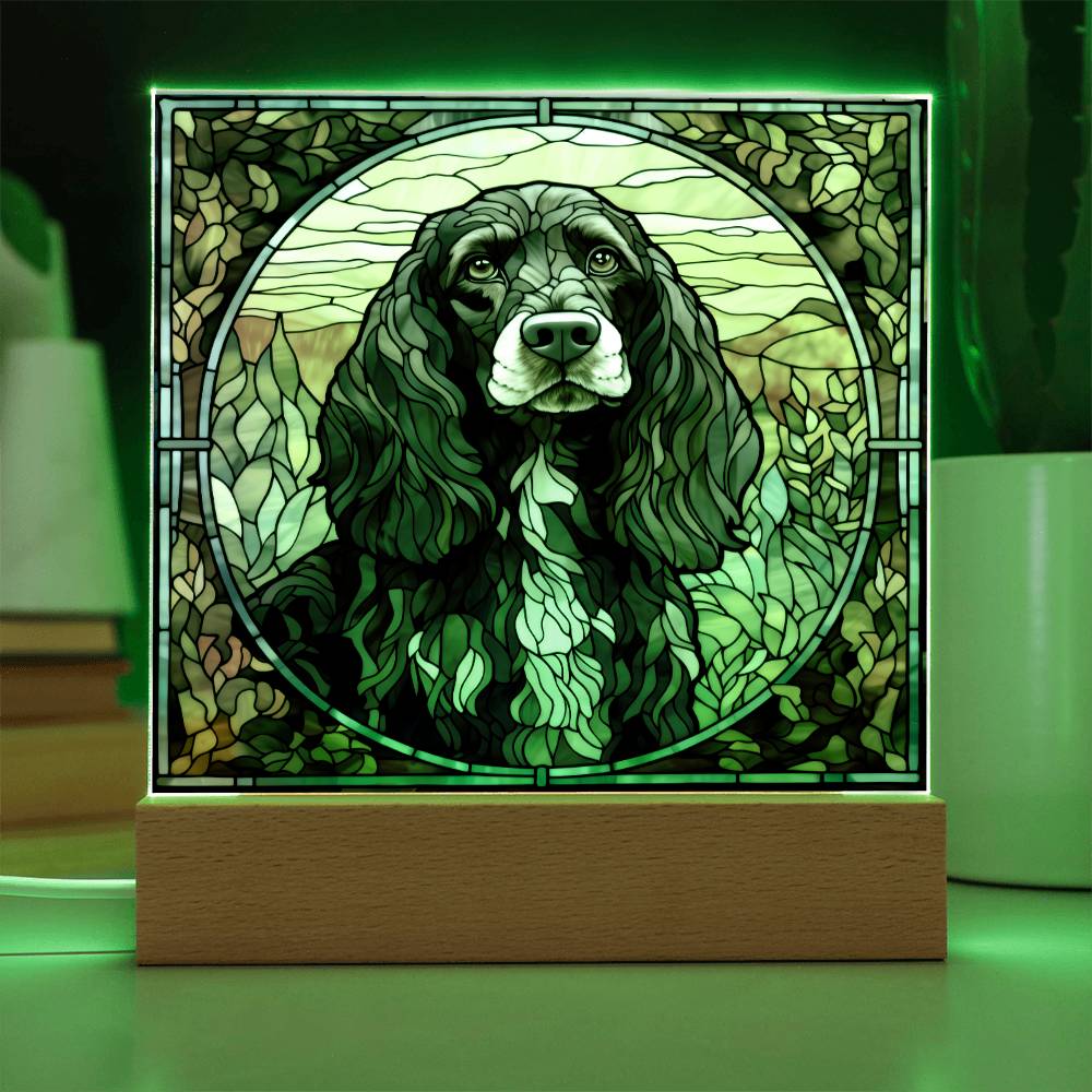 Grey English Cocker Spaniel Dog Acrylic  Square Plaque, Pet Memorial