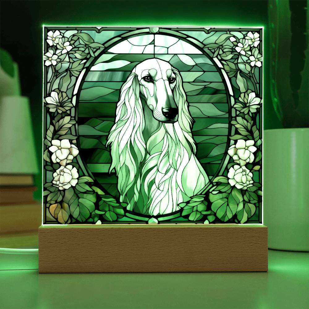 White Afghan Hound Dog Acrylic  Square Plaque, Pet Memorial