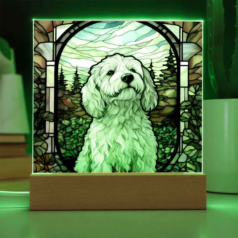 White Labradoodle Dog Acrylic  Square Plaque, Pet Memorial