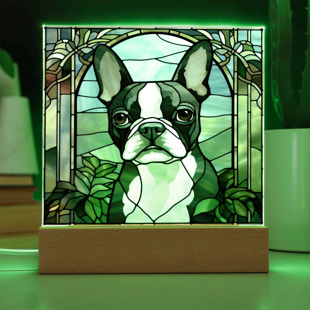 Grey Boston Terrier Dog Acrylic  Square Plaque, Pet Memorial