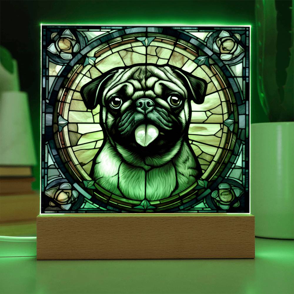 Pug2 Dog Acrylic  Square Plaque, Pet Memorial