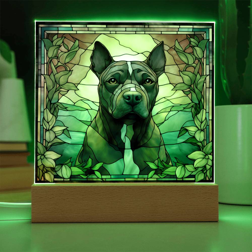 Grey American Pit Bull Terrier Dog Acrylic  Square Plaque, Pet Memorial