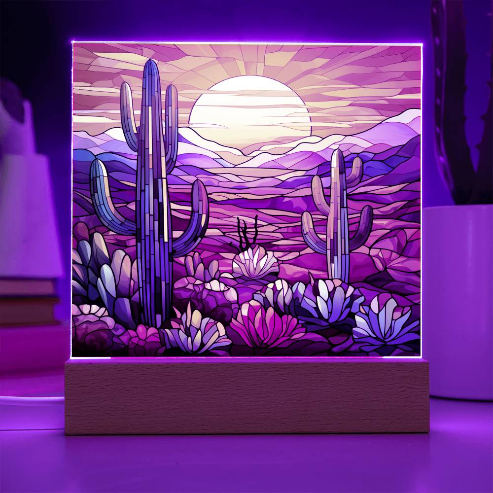 Desert Faux Stained Glass Square Acrylic Plaque