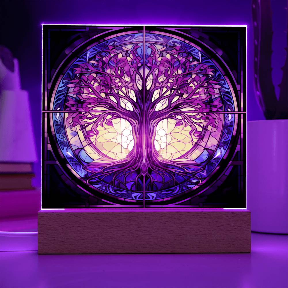 Tree of Life Stained Glass Sublimation Square Acrylic Plaque