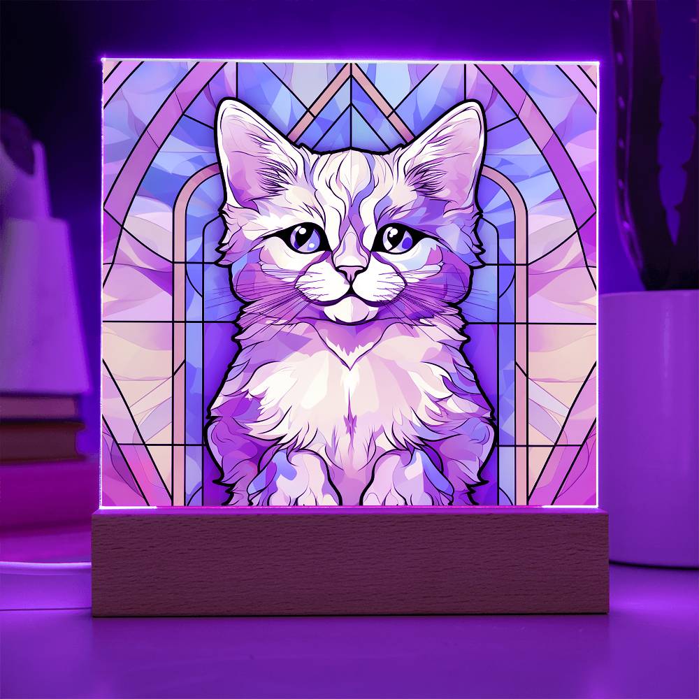 Kitty Cat Sublimation Stained Glass Square Acrylic Plaque