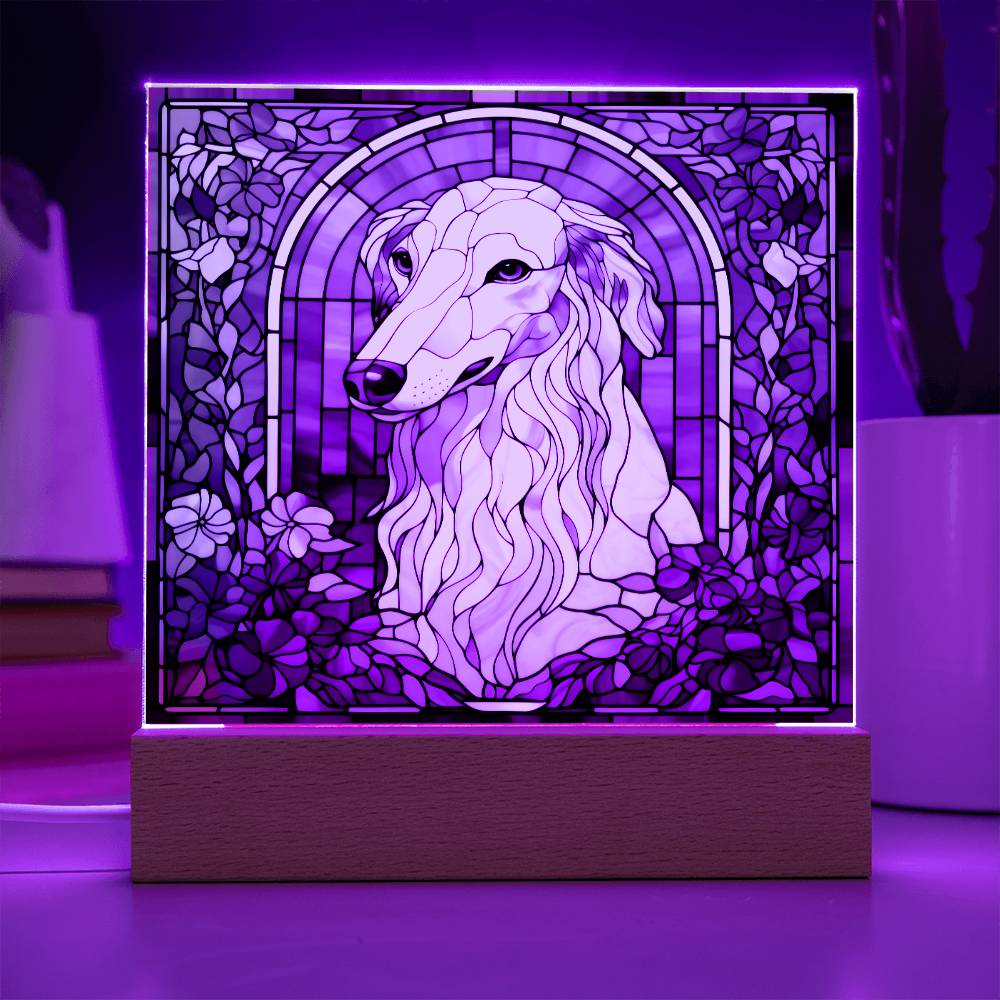 White Borzoi Dog Acrylic  Square Plaque, Pet Memorial