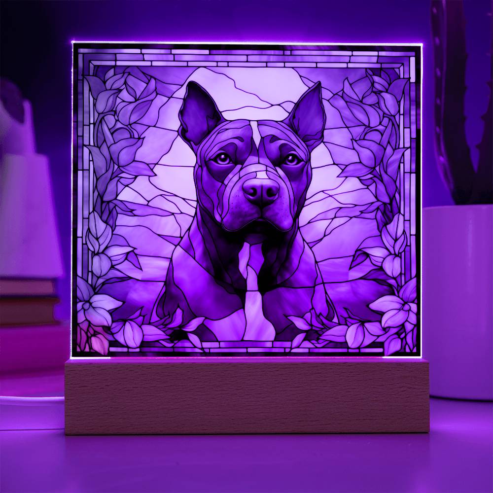 Grey American Pit Bull Terrier Dog Acrylic  Square Plaque, Pet Memorial