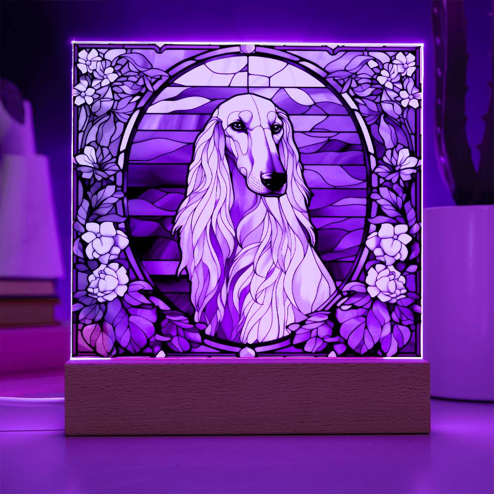 White Afghan Hound Dog Acrylic  Square Plaque, Pet Memorial