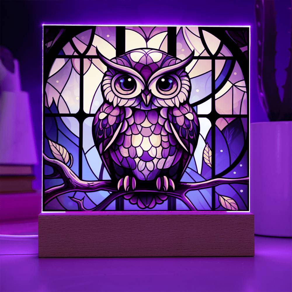 OWL Stained Glass Sublimation Square Acrylic Plaque