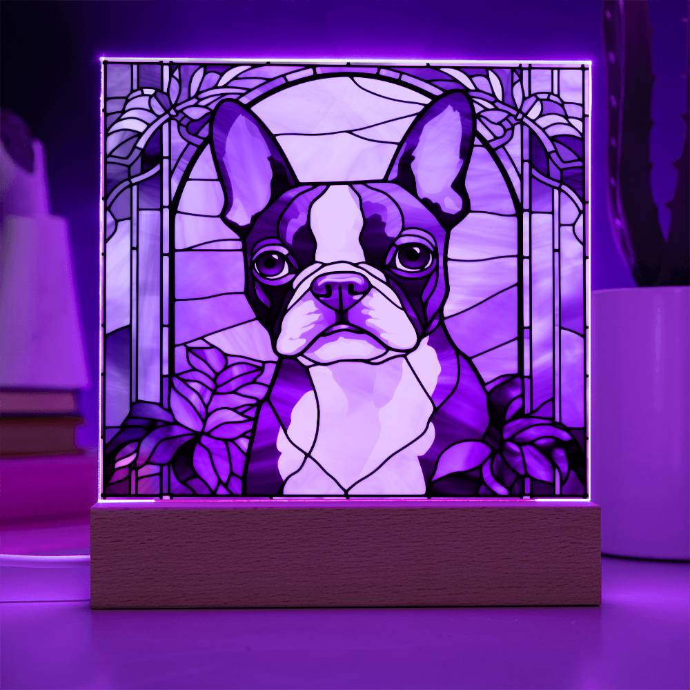 Grey Boston Terrier Dog Acrylic  Square Plaque, Pet Memorial