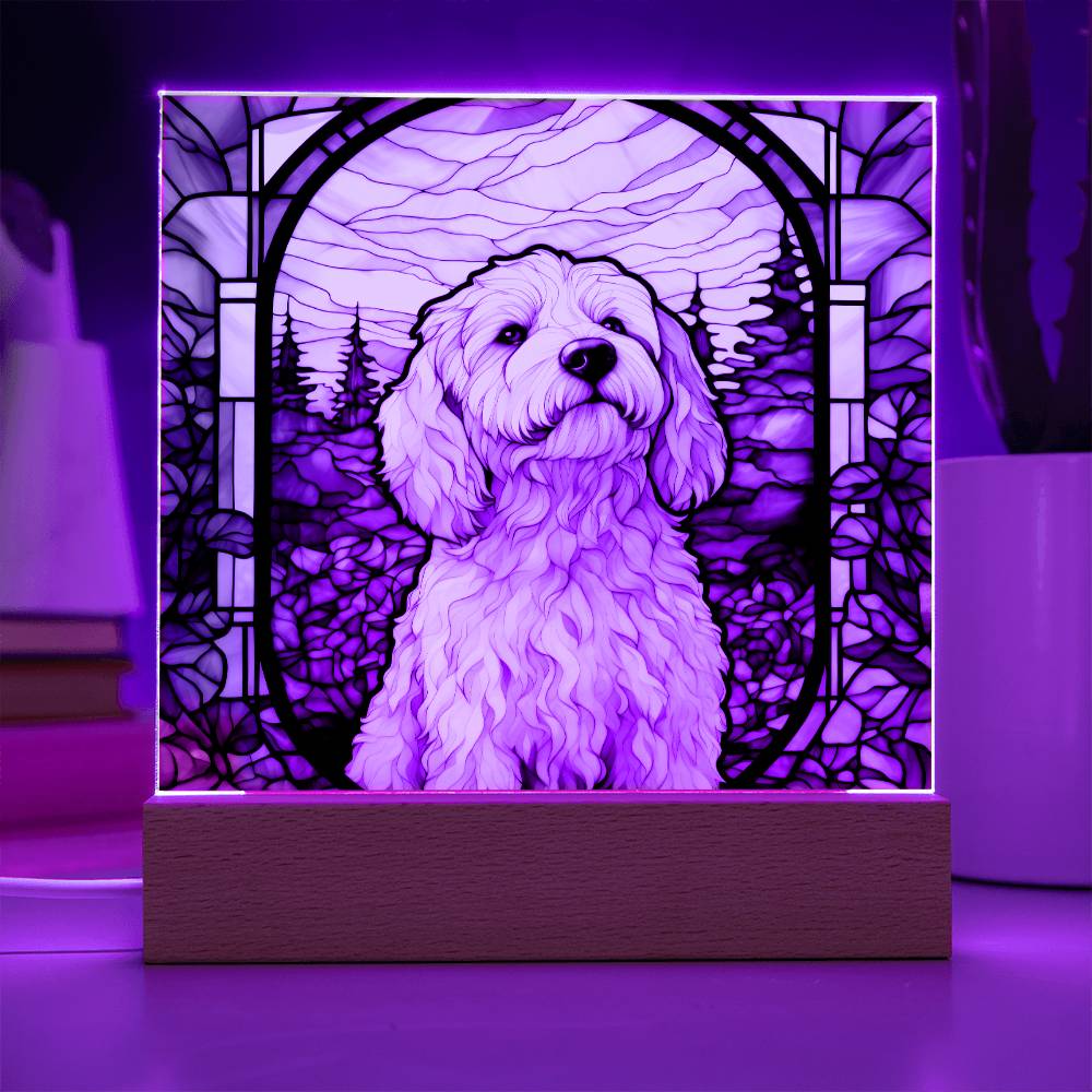 White Labradoodle Dog Acrylic  Square Plaque, Pet Memorial