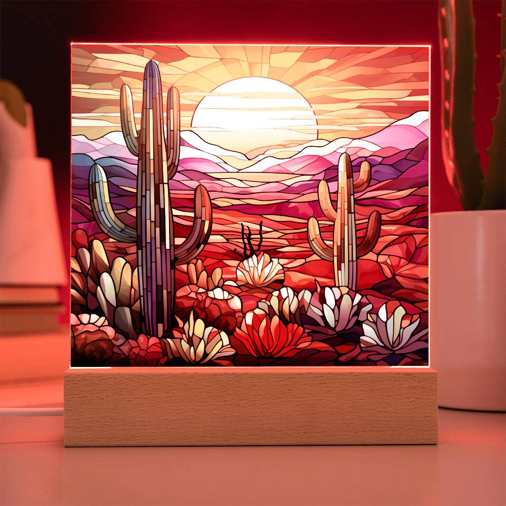 Desert Faux Stained Glass Square Acrylic Plaque