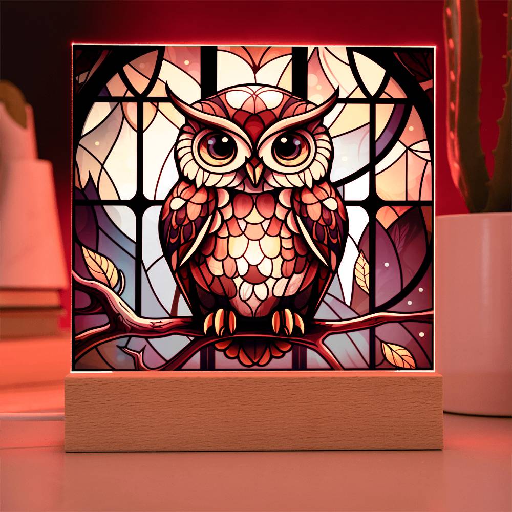 OWL Stained Glass Sublimation Square Acrylic Plaque