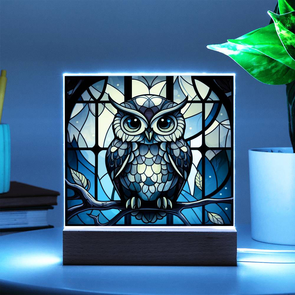 OWL Stained Glass Sublimation Square Acrylic Plaque