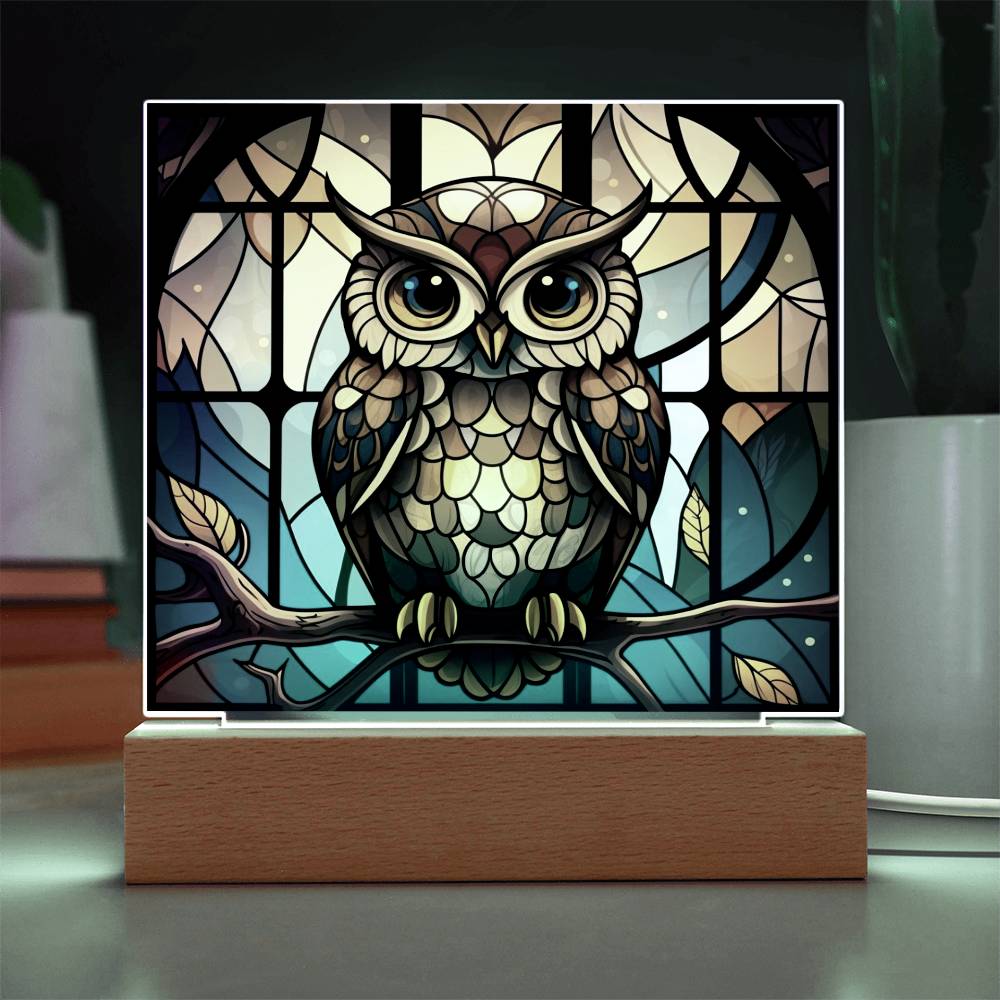 OWL Stained Glass Sublimation Square Acrylic Plaque