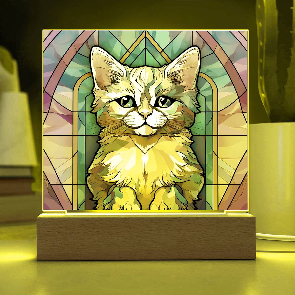 Kitty Cat Sublimation Stained Glass Square Acrylic Plaque