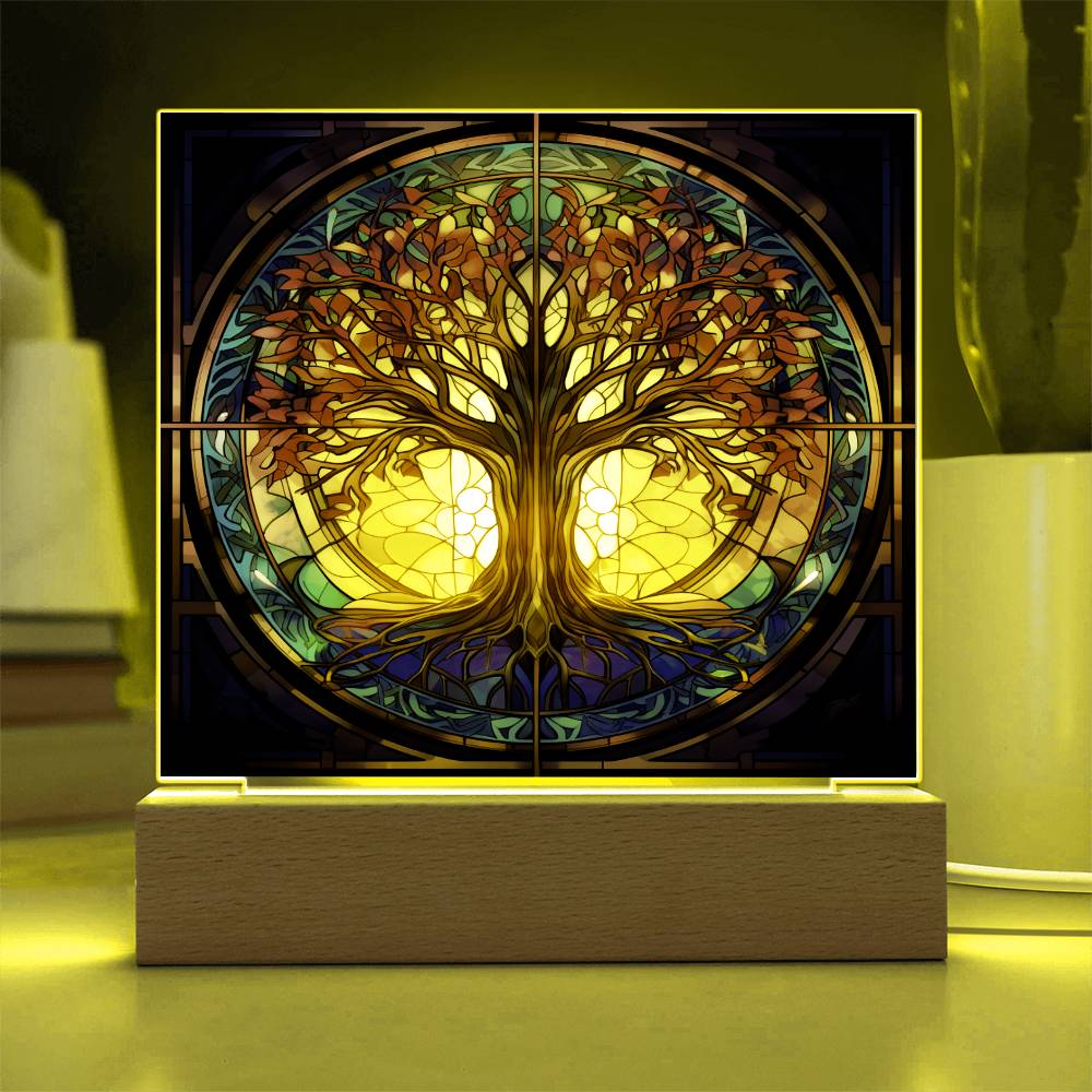 Tree of Life Stained Glass Sublimation Square Acrylic Plaque