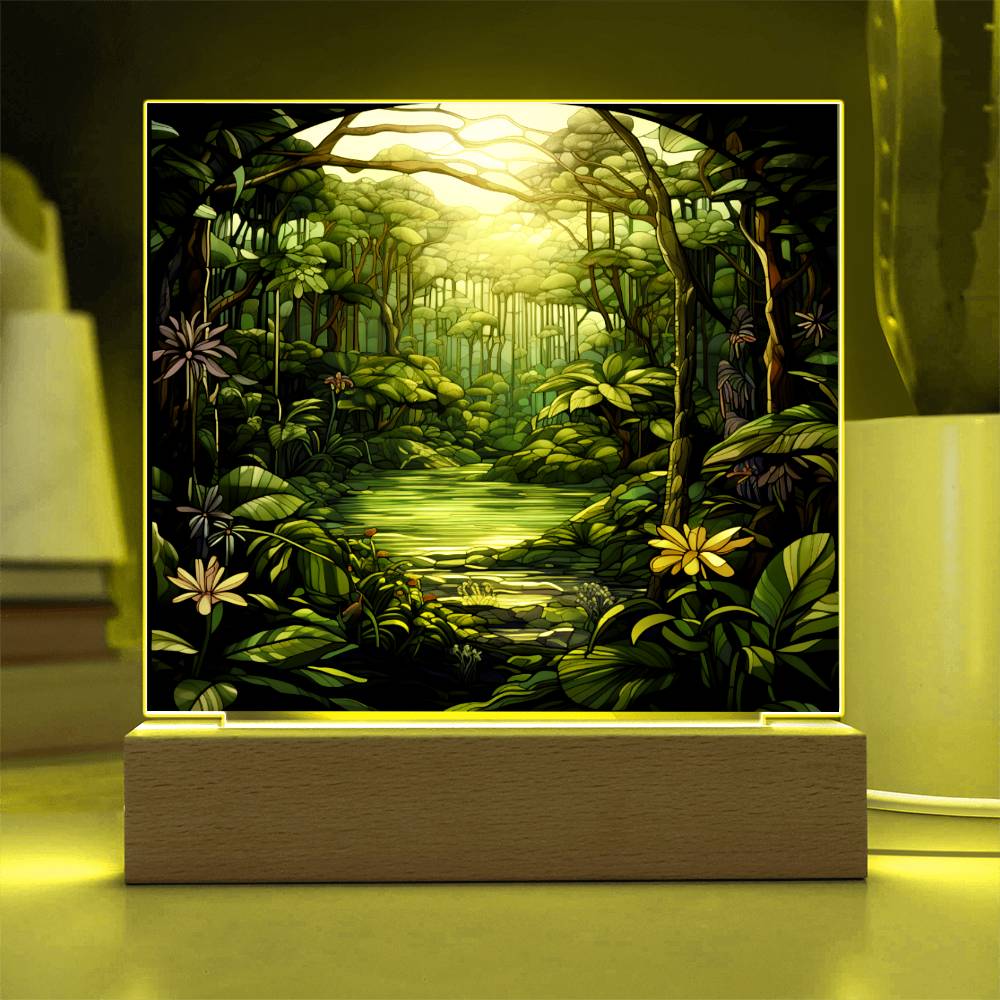 Tropical Rainforest Stained Glass Sublimation Square Acrylic Plaque