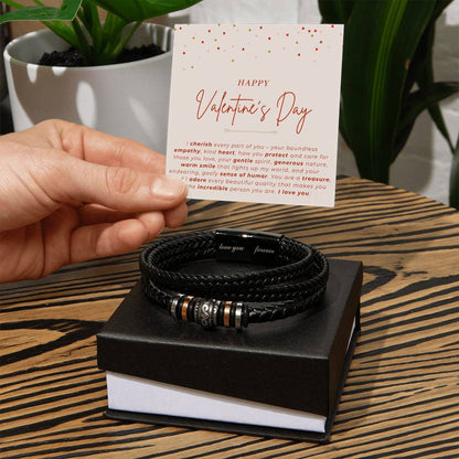 Valentine's Leather "Love You Forever" Bracelet for Boyfriend or Husband