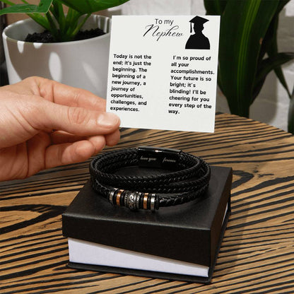 To My Nephew Graduation Leather Bracelet