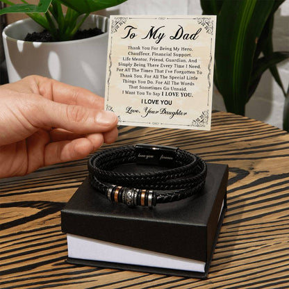 To Dad From Daughter Leather "LOVE YOU FOREVER" Bracelet