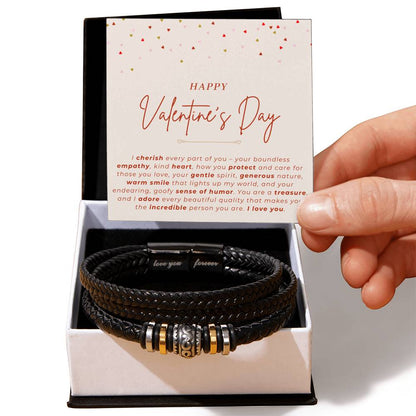 Valentine's Leather "Love You Forever" Bracelet for Boyfriend or Husband