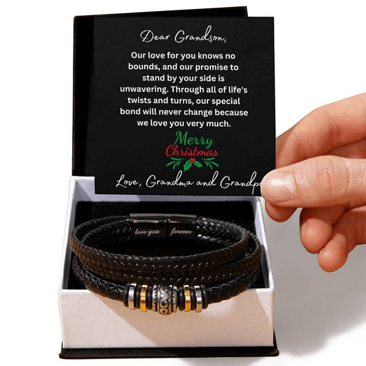 Grandson Leather Christmas Bracelet