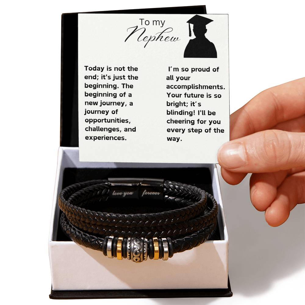 To My Nephew Graduation Leather Bracelet