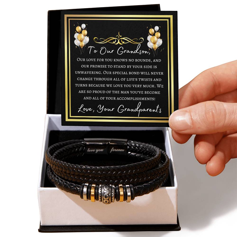 Grandson Graduation Leather Bracelet