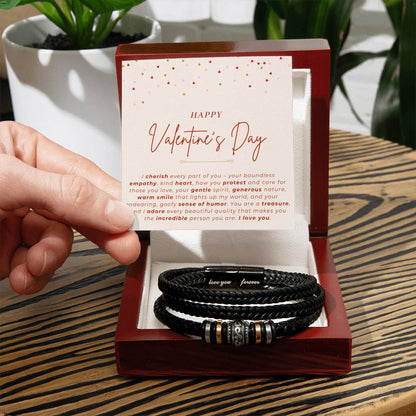 Valentine's Leather "Love You Forever" Bracelet for Boyfriend or Husband