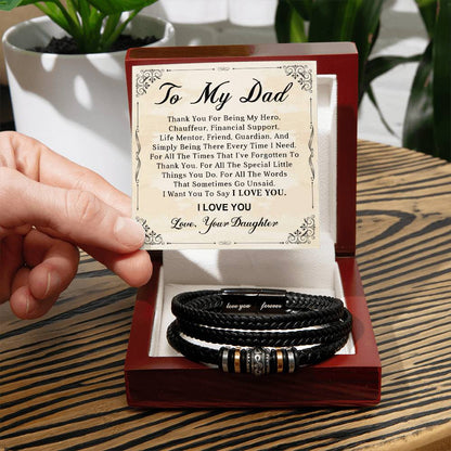 To Dad From Daughter Leather "LOVE YOU FOREVER" Bracelet